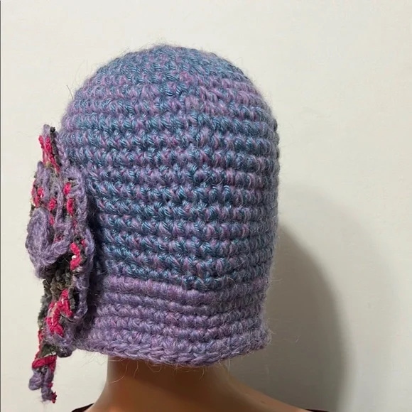 Handcrafted Purple Crochet Hat with Floral Accent display picture 2